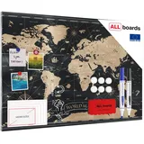 ALLboards Magnettafel Weltkarte 90 x 60 cm Schwarz