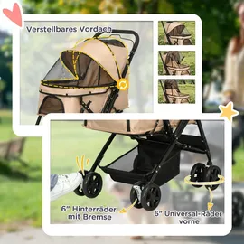 PawHut Hundebuggy Hundewagen 76,5 x 52 x 95 cm Braun onesize