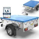 Tarpofix Tarpofix® Anhänger Plane 258x136 cm inkl. Planenseil | Flachplane aus PVC PLANENMATERIAL | Verstärkte Humbaur Anhänger Plane für 1300kg PKW Hänger | Abdeckplane Anhänger Abdeckung Blau