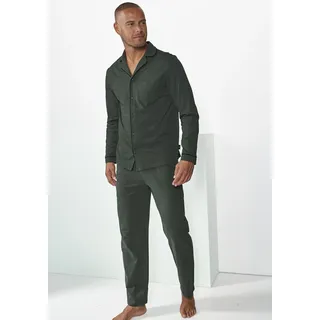 Pyjama S.OLIVER, Herren, Gr. 60/62 (XXL), grün (khaki), Jersey, Obermaterial: 100% Baumwolle, unifarben mit Farbeinsatz, casual, bequem lang, Rundhals, Langarm Manschette, Homewear-Sets, Schlafanzug in klassischer Schnittführung aus bequemer Jerseyqualität