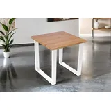Esstisch 80x80 cm Baumkante Holz Wildeiche-Optik U-Gestell Metall weiß JOSY - Naturbelassen