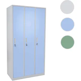 Mendler Schließfach Boston T829, Spind Wertfachschrank Schließfachschrank, Metall 3 Fächer ~ blau