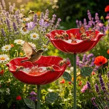2 Stuick Vogeltränke Blume, Insektentränke Gartendekoration, Metall Gartenstecker für Rasen,Bienentränke Blume, Dekorative Fütterschale für Vögel und Bienen (2 Stuick)