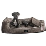tierlando® Orthopädisches Hundebett Franklin hochwertiges Hundesofa aus kuscheligem Teddy-Stoff Größe: 110x90cm | Farbe: 01 Braungrau