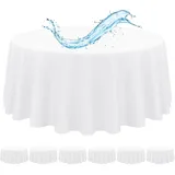 6 Stück Tischdecke Weiß, 305 cm Tischdecken, Wasserabweisend Polyester Weiße Tischdecke für Runde Tische, Wasserabweisend Tischdecke Rund für Party, Hochzeit, Essen