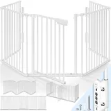 KIDUKU® Kaminschutzgitter mit Tür Metall 420 cm | Absperrgitter Ofenschutzgitter faltbar | Konfigurationsgitter inkl. 7 Elementen (Weiß)