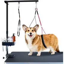 SHELANDY Fellpflege-Arm mit Klemme für große und kleine Hunde, 88,9 cm, höhenverstellbar, inkl. Zwei Nicht sitzenden Haunch-Halter, Schwarz