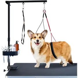 SHELANDY Fellpflege-Arm mit Klemme für große und kleine Hunde, 88,9 cm, höhenverstellbar, inkl. Zwei Nicht sitzenden Haunch-Halter, Schwarz