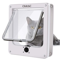 CEESC Katzenklappe, magnetische Haustiertür mit 4-Wege-Drehverschluss für kleine Hunde und Katzen, Aktualisierte Version(M,weiß)