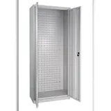 PROREGAL Flügeltürenschrank Owl mit Schlitzplatte | HxBxT 193x78x38cm | Lichtgrau