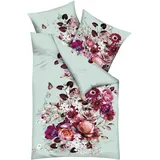 Bettwäsche KAEPPEL "Stella", grün (mint), B/L: 135cm x 200cm, 1 Stk., 1 Stk., Mako-Satin, B/L: 80cm x 80cm, 2 Stk., Mako-Satin, Obermaterial: 100% Baumwolle, Bettwäsche, Bettwäsche, Mit Blumenmuster