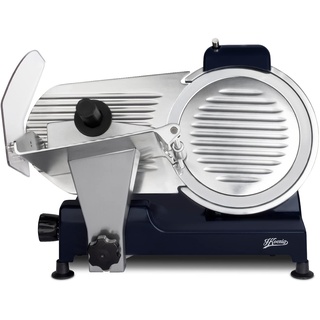 h.koenig Elektrischer Alleschneider MSX256, Wurstwaren, professionell, präzise,Schnitt 0-12 mm, Klinge 25 cm, eingebauter Schärfer, 282 rpm, Nachtblau