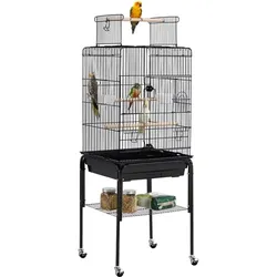 Yaheetech Vogelvoliere 47-Zoll Vogelkäfig Spielvogelkäfig mit abnehmbarem Rollgestell Metallkäfig für Kleinvögel Sittiche Unzertrennliche Nymphensittich Kanarienvogel