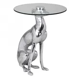 FineBuy Design Skulptur Deko Beistelltisch Hund aus Aluminium Farbe Silber