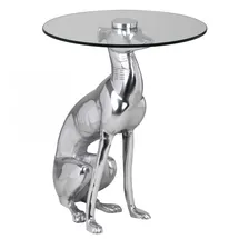 FineBuy Design Skulptur Deko Beistelltisch Hund aus Aluminium Farbe Silber