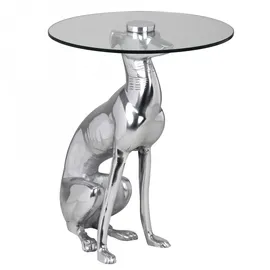 FineBuy Design Skulptur Deko Beistelltisch Hund aus Aluminium Farbe Silber