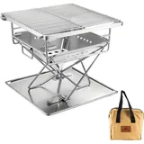 Campingmoon Kleiner Holzkohlegrill, tragbar, Edelstahl, mit Tragetasche, 24,5 cm