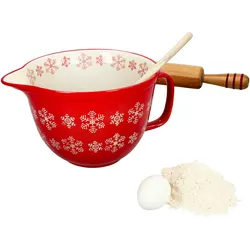 Rührschüssel Schneeflocke rot creme 2,5L Teigschale mit Griff Kekse Weihnachten