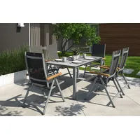 Kettler Granada Garten-Essgruppe, silber/anthrazit, Alu, Tisch 160x90, 6 Klappstühle