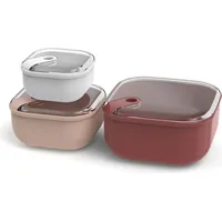 Rotho 3er Set Frischhaltedosen ELA , Farbe:Rot & Rosa