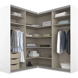 Rauch Quadra weiß (alpinweiß, glas kristallweiß), B:181cm H:210cm T:187cm, Holzwerkstoff, Schränke, Schwebetürenschrank, Eckschrank, Türendämpfer und Schubladeneinsatz, Glas-/Spiegeltüren