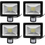 Greenmigo 4pcs 50W LED Strahler Fluter Licht Warmweiss mit Bewegungsmelder,Außenstrahler Wandstrahler Schwarz Aluminium IP65 Wasserdicht AC 85 - 265V