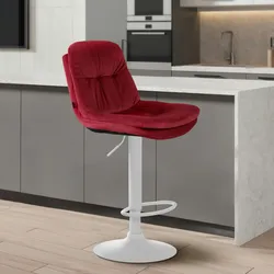 CLP Barhocker Laurel Samt rot/Metall matt weiss