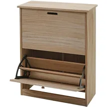 MCW Schuhkipper MCW-K45, Schuhschrank Schuhregal, 81x60x25cm 2 Klappen, Paulownia Holz ~ naturbraun