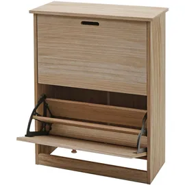 MCW Schuhkipper MCW-K45, Schuhschrank Schuhregal, 81x60x25cm 2 Klappen, Paulownia Holz ~ naturbraun