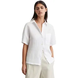 Kurzarmbluse MARC O'POLO "aus leichter Qualität", Damen, Gr. 42, weiß, Obermaterial: 100% Leinen, unifarben, elegant, relaxed fit normal, Kurzarm, Blusen
