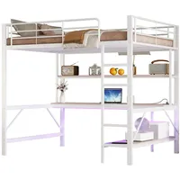 SeedWave Hochbett Vielseitige LED Hochbett Einzelbett mit Schreibtisch, 90/140 x 200cm Mit 2 Regalen, 5-Stufige vertikale Leiter