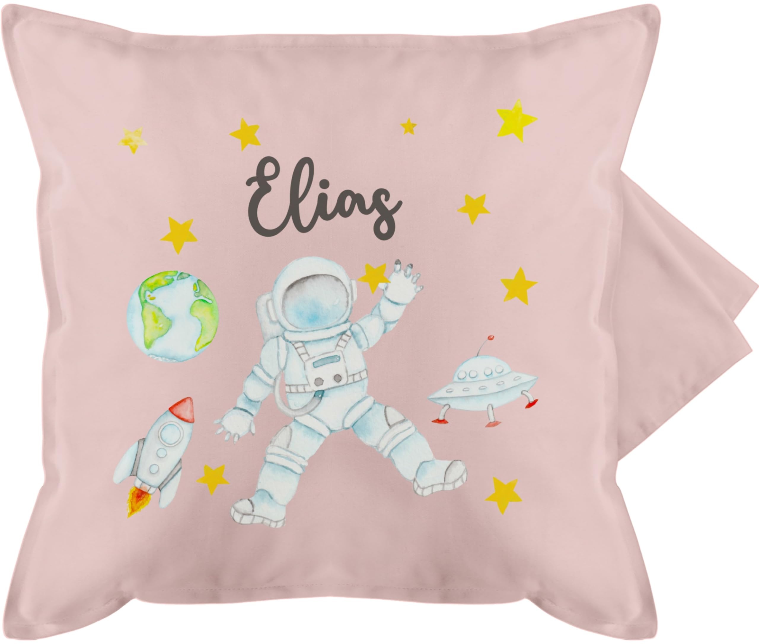 Kissenbezug - Weltall - Astronaut Kinder Raumfahrt Weltraum Planet Geschenk - 50 x 50 cm - Hellrosa - Astronauten Name Kissen Rakete NASA Planeten
