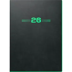 Brunnen Buchkalender 796 A5 1 Woche/2 Seiten PU-Einband flexibel schwarz/neon 2026