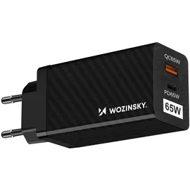 wozinsky 65W GaN-Ladegerät mit USB-Anschlüssen, USB C unterstützt QC 3.0 PD schwarz (WWCG01) - Schwarz
