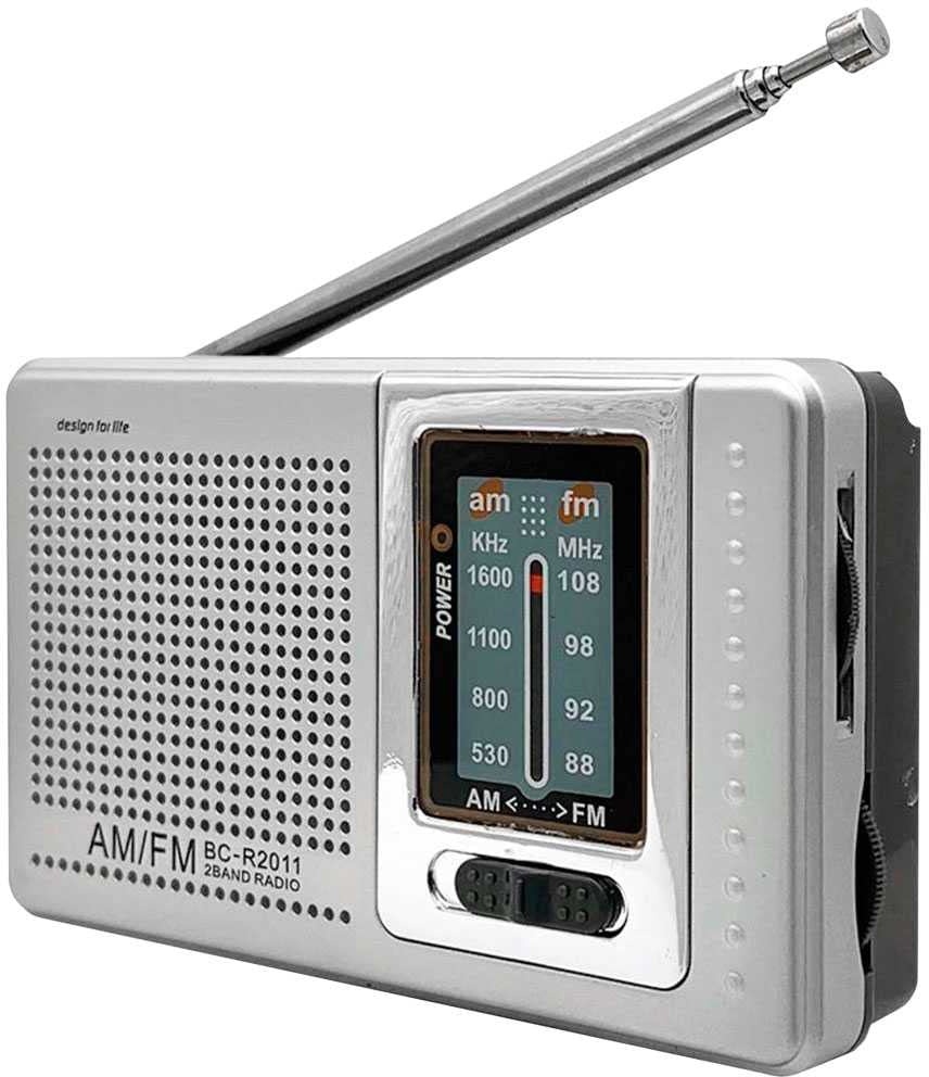 OcioDual Tragbarer Mini Radio BC-R2011 Taschenradio Reiseradio FM/AM Radio Design Antenne Empfanger Lautsprecher 3.5mm Klinke Grau