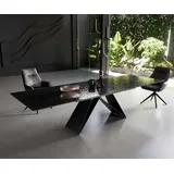 DELIFE Esstisch Edge 200-300x100 Reliefglas Rauchschwarz 3D-Design V-Gestell Flachstahl Schwarz ausziehbar - Schwarz