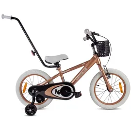 SUN BABY Kinderfahrrad Jungen Fahrrad Stützräder Schubstange ab 2-6 Jahre BMX Kinder (Cappuccino, 16 Zoll)