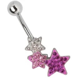 Bauchnabelpiercing ADELIA ́S "Piercing  Piercing Bauchnabelpiercing", Damen, bunt, Titan, modisch, Piercings, Titan Banane 3 Strass Sterne klar rosa pink