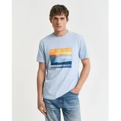 Gant für Herren. 2003321 Platziertes blaues bedrucktes T-Shirt (XL), Lässig, Baumwolle, Kurzarm