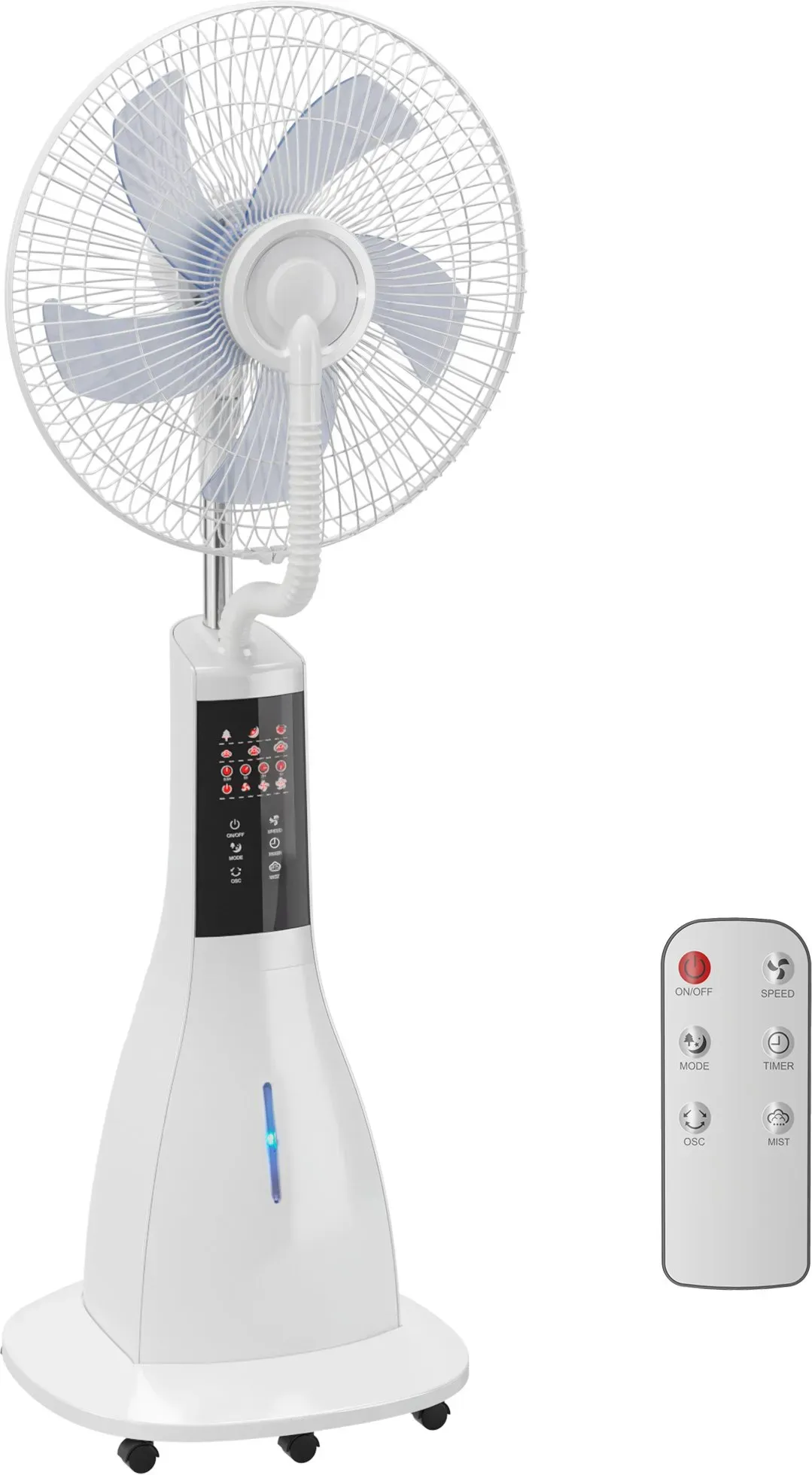 HOMCOM Ventilator mit Wasserkühlung, Luftbefeuchter, Standventilator mit Sprühnebel, 3 Modi, Fernbedienung, Timer, Oszillierend und 3 Geschwindigkeitsstufen 90W, Weiß   Aosom