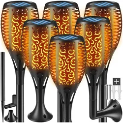 tectake® 6er Set Solarleuchten, LED, Flammendesign, inkl. Erdspieß, Boden- und Wandhalterung, 6 - 8 Stunden Betriebszeit