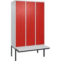 C+P Z-Spind Classic PLUS, Bank, 6 Fächer, 2120x1200x815mm, 7035/3020 Verschluss Zylinderschloss Sitzbanktyp auskragend Material Sitzfläche Kunststoff