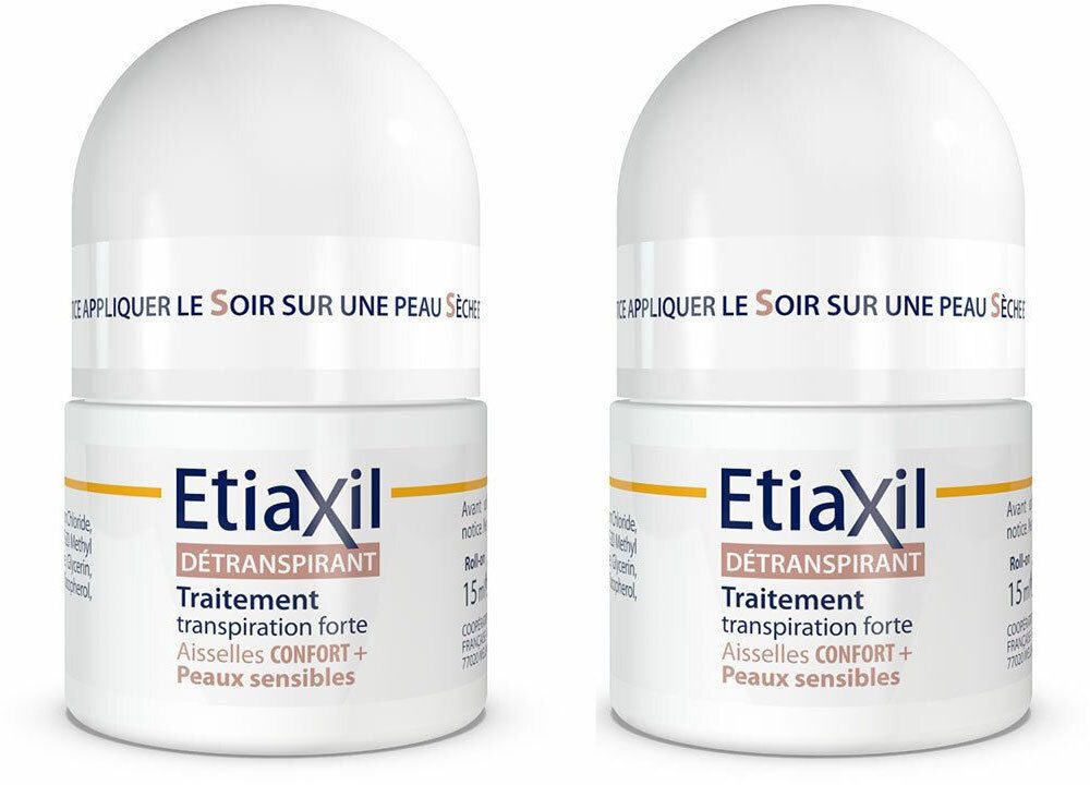 ETIAXIL Détranspirant Aisselles Peaux Sensibles Confort + - Roll-on 15ml 2x15 ml Rouleau