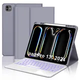 Tastatur für iPad pro 13" 2024 (M4), Hülle mit Tastatur für iPad Pro 7. Generation, Magnetisch 7-Farbige Beleuchtung Bluetooth QWERTZ Touchpad Tastatur für iPad Pro 7 Gen(M4) 13 Zoll 2024, Lila