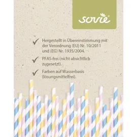 Sovie Trinkhalm in Pastell gestreift Rosa Gelb Blau aus Papier, Ø 8 mm / 20 cm, 150 Stück