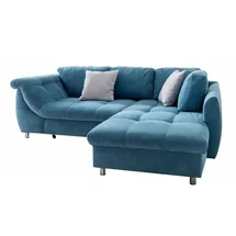 luma-home Ecksofa mit Schlaffunktion und Bettkasten 250x190 cm, Wellenfedern, Ottomane rechts, Mikrofaser Blau, / 17101