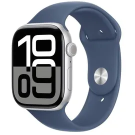 Apple Watch Series 10 GPS 46 mm Aluminiumgehäuse silber Sportarmband denim S/M