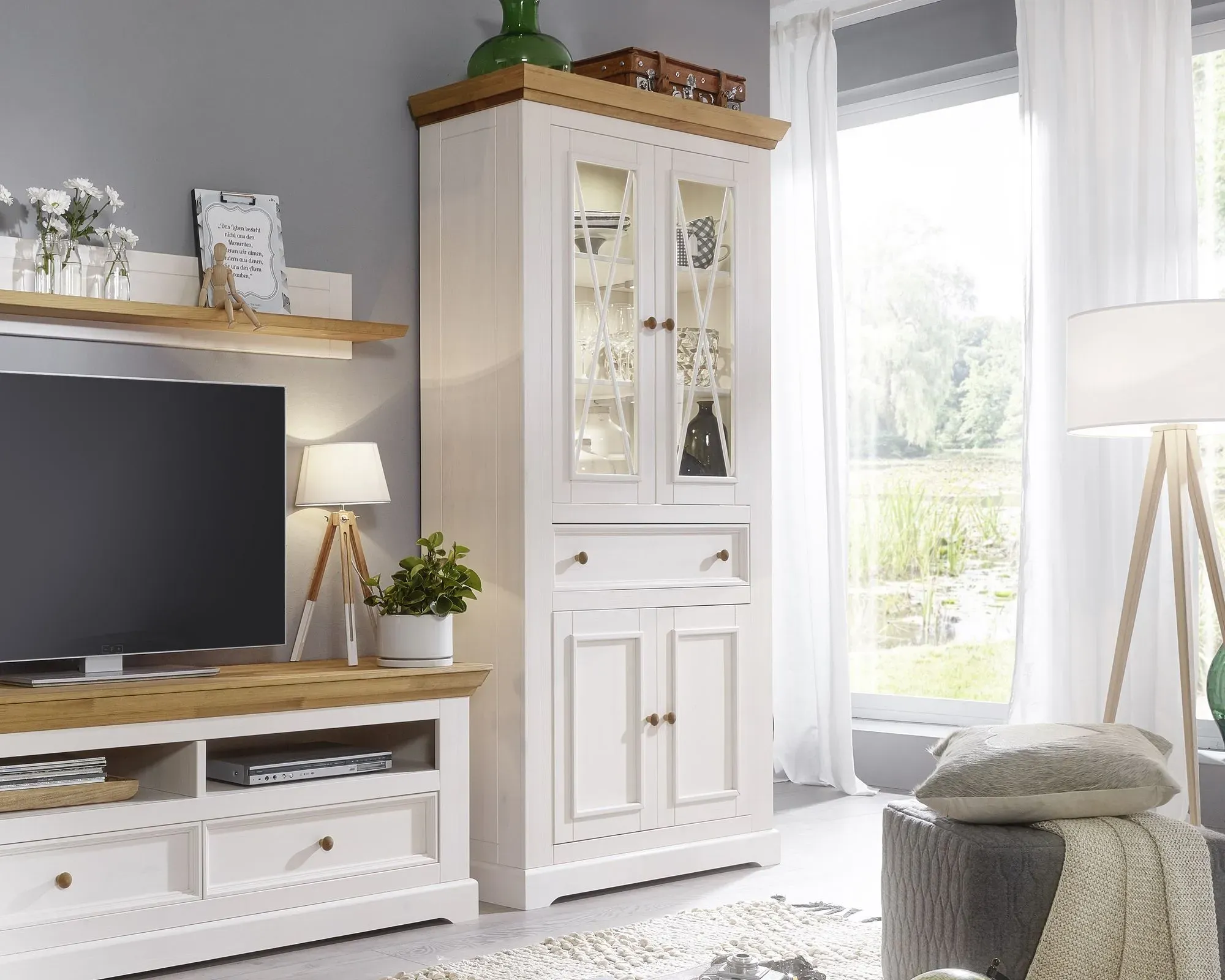 3S Frankenmöbel »Country« Massivholz Vitrine ll weiss WZ-0133 / inkl. 3 Einlegeböden