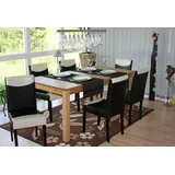 6er-Set Esszimmerstuhl Lehnstuhl Littau Kunstleder, dunkle Beine, schwarz-creme