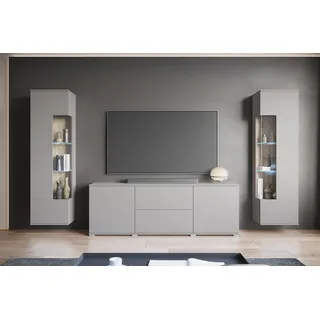OTTO home Wohnwand KENIA, (Komplett-Set, 3-St), Vitrinen mit Eckverglasung, hängend und stehend montierbar grau